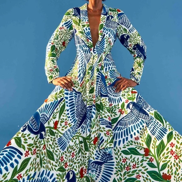 FARM RIO Blue Macaw Flight Maxi Dress!! - Picture 1 of 8